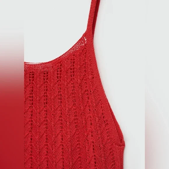 Mango knitted coral red dress with knots and lace design NWT - Picture 5 of 6